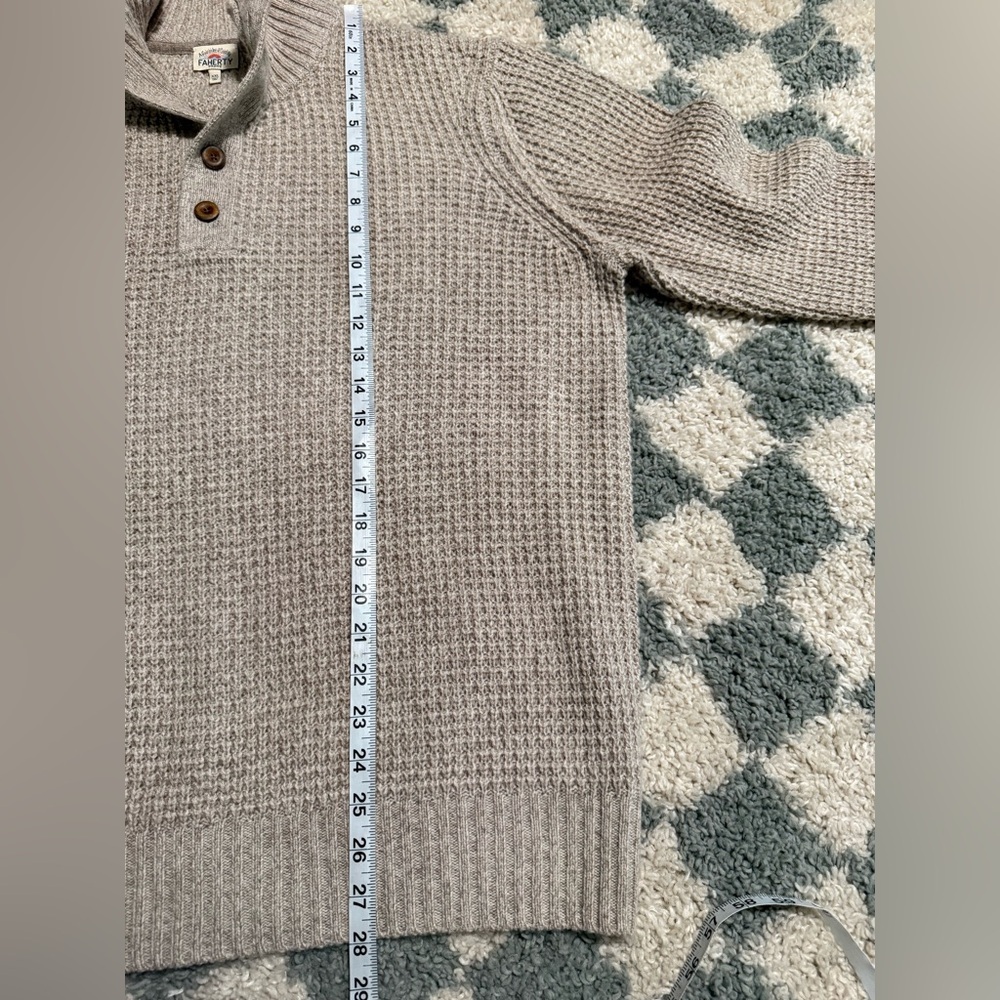 FAHERTY men's cashmere wool quarter button sweater in oatmeal marl tan Size XXL - Picture 9 of 14